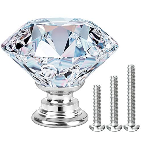 Image of MOSTFUN 15Pack 30mm Crystal Glass Door Cabinet Knobs Diamond Cut Drawer Handles for Cupboards Wardrobes Drawers Home Decoration with 3 Lengths of Screws (Silver)