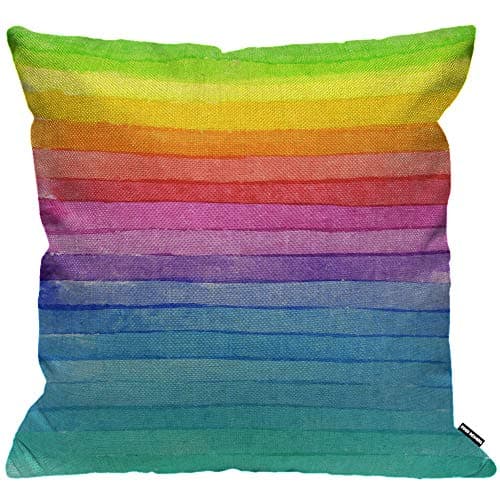 Image of HGOD DESIGNS Cushion Cover Summer Rainbow Stripes Green Yellow Pink Red Blue,Throw Pillow Case Home Decorative for Men/Women Living Room Bedroom Sofa Chair 18X18 Inch Pillowcase 45X45cm