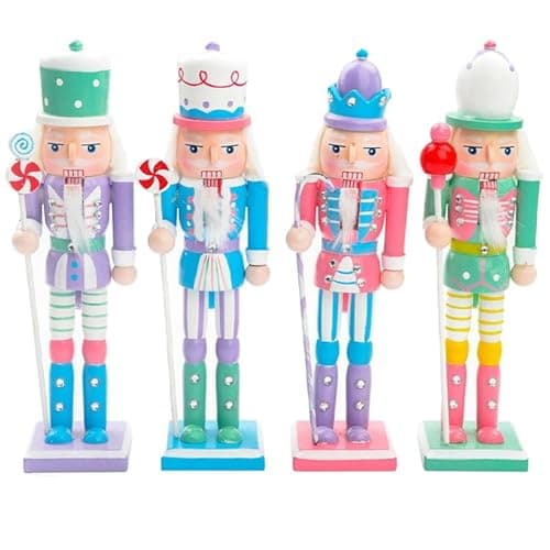Image of PartyKindom 4pcs Christmas Nutcracker Figurines, 18cm Wooden Nutcracker Soldiers, Assorted Colors, Desktop Decorations for Holiday Festivities
