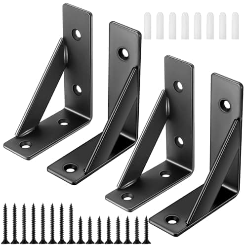 Image of Set of 4 Shelf Brackets, Wall Mount, Heavy-Duty 90-Degree Metal Angles, Floating Triangular Design, for Bookshelves, 10x7.5x3 cm