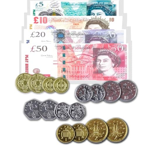 Image of LORD C Play Money Notes And Coins Sterling Pounds Fake Money UK Currency Toy Banknotes Teach Literacy And Numeracy Role Play Notes And Coins Home School Role Playing Post Office Set