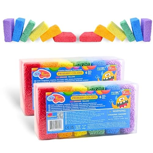 Image of Silly Foam, Creative Modeling Foam Beads, 2-Pack of 6 Primary Colors, Easy Clean Up, Perfect for Preschool and Kids, Arts & Crafts, Sensory Play, STEM, Travel Toy, Holiday Gifts, Non-Toxic (Age 3+)