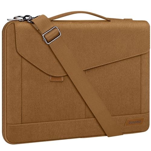 Image of DOMISO 15-15.6 Inch Laptop Sleeve Bag Water Resistant Briefcase Messenger Shoulder Bag for ThinkPad L580/16 MacBook Pro/IdeaPad 320/Dell XPS 15/HP Envy x360/ASUS ROG Zephyrus/Acer Chromebook,Brown