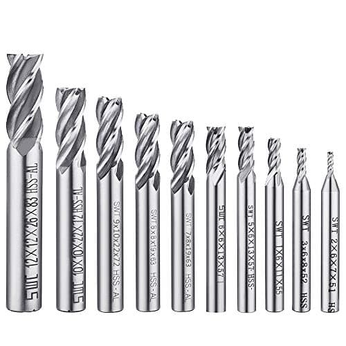 Image of 10 pcs 4-Flute End Mill Bits, AFUNTA 0.08" - 0.47" HSS CNC Straight Shank Drill Bits Cutter Tool Set for Wood Aluminum Steel Titanium