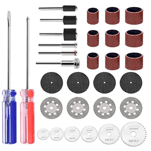 Image of Swpeet 95Pcs Sanding Drum Set and Cutting Wheel Set for Rotary Tool, Drum Sander Sanding Sleeves and Drum Mandrels, Circular Saw Blades, Resin Cutting Discs, Diamond Cutting Wheels with Screwdrivers