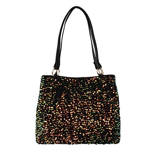 Image of LA HUATE Women Glitter Sequins Shoulder Tote Large Capacity Shopping Bag Zipper Travel Pouch Bag