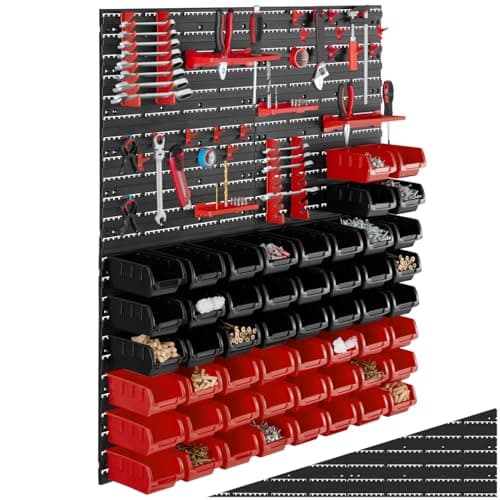 Image of tectake® 88 Pcs Wall-Mounted Tool Storage Organiser with 56 Parts Boxes, 4 Wall Plates & Tool Holders, Durable Pegboard & Stackable Storage Boxes with Easy Setup for Garage, Workshop & Shed - Set of 2