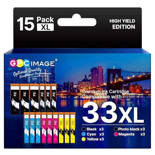 Image of GPC Image 33XL Ink Cartridges Compatible for Epson 33XL 33 for Expression Premium XP-7100 XP-900 XP-630 XP-635 XP-645 XP-540 XP-640 XP-530 XP-830 (Black Photo Black Cyan Magenta Yellow, 15-Pack)