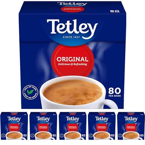 Image of Tetley Original Black Tea Bags - Full Flavoured British Brew - Perfect for Breakfast or Anytime - Rainforest Alliance Certified - 480 Teabags (6x80 Pack)