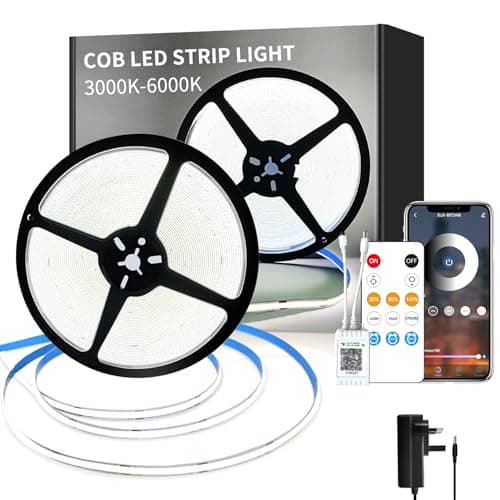 Image of Yeewhale COB LED Strip Lights 6000K 20M 24V Dimmable White LED Strip Kit, with Remote and app Control and UKCA Power Supply LED Tape Lights,for DIY Home Decoration