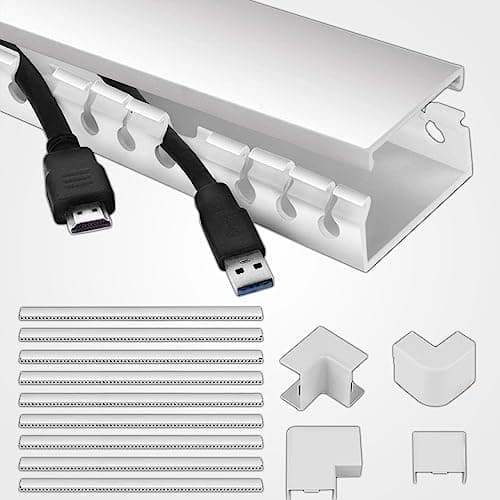 Image of LEDBRITE Cable Trunking, 9 Pieces of Cable Management Kit, 3.5M Open Slot Cable Raceway Duct with Cover, Desk Cable Tidy Concealer Cord Organizer to Hide Wires for TVs, Computers etc... (White)