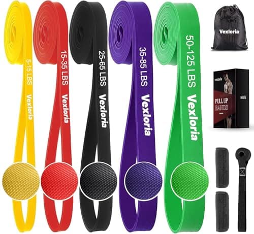 Image of Vexloria Resistance Bands, 5 Levels Resistance Pull Up Bands Set with Door Anchor, Handles, Pull Up Assistance Bands for Calisthenics, Bodyweight Training, Muscle Toning, Yoga, Stretch Mobility