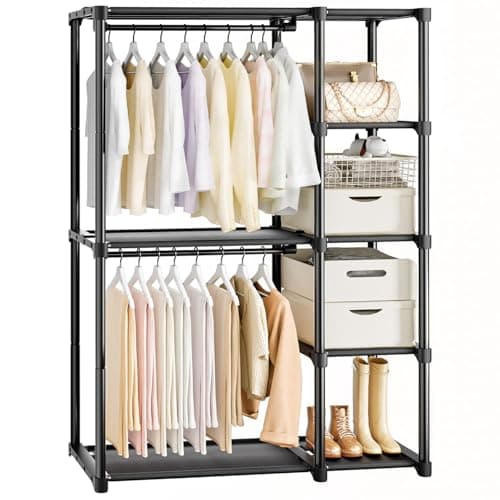Image of Mavivegue Clothes Rail with Shelves 4-Tier, Open Wardrobe Storage Organiser, Portable Metal Clothes Rack for Shoe and Clothes Storage, 40 x 121 x 162 cm, Black