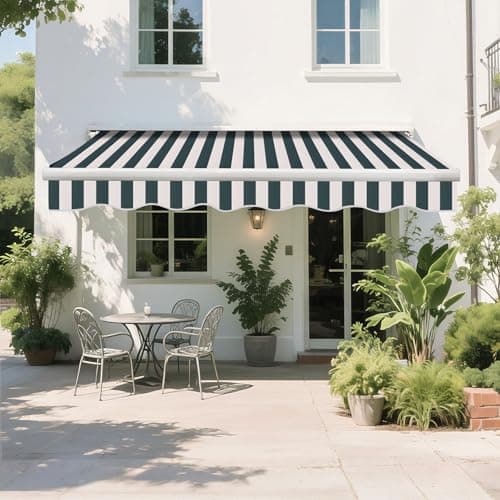 Image of Green Bay 3 x 2.5m Manual Awning Garden Patio Canopy Sun Shade Shelter Retractable Green-White