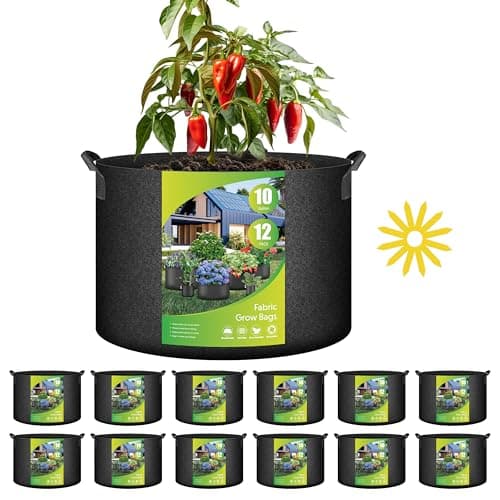 Image of HealSmart 10 Gallon 12 Pack Nonwoven Grow Bags, Aeration Fabric Pots with Handles, Heavy Duty Garden Grow Pots for Tomato Vegetables Flowers, 12 Plant Labels, Black