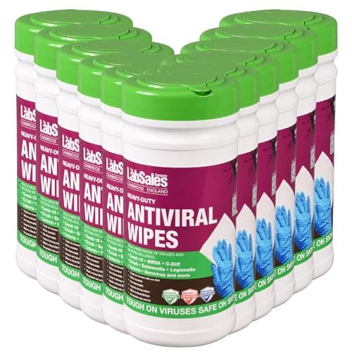 Image of Labsales Large Antibacterial & Antiviral Heavy Duty Surface Cleansing Wipes For Disinfecting With Citrus Scent & Recyclable Tub, Made in Britain, Tub Of 100 Wet Wipes (Case of 12 Tubs (1200))
