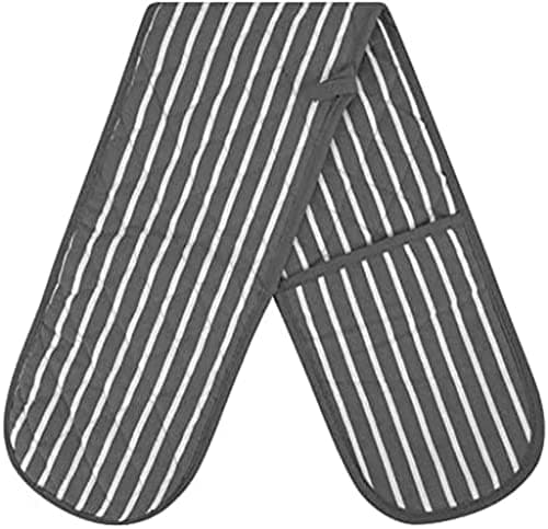 Image of Double Oven Gloves Butcher Quilted Stripe Heat Resistant Oven Mitts Pot Holder Heat Resistant Mitt 100% Cotton For Baking and Cooking Grey Oven Glove