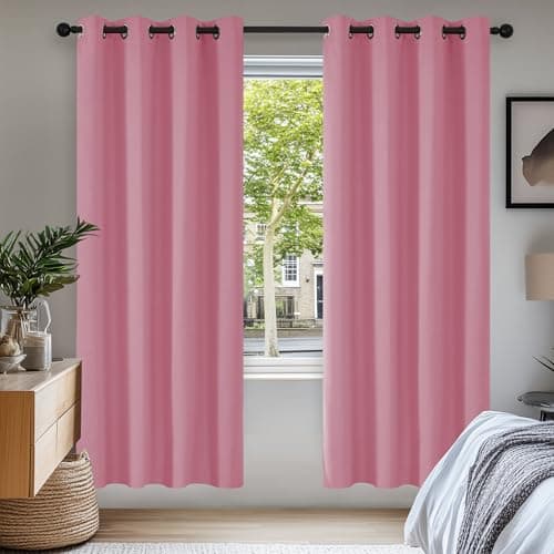 Image of Deconovo Blackout Curtains for Bedroom Kids Thermal Insulated Eyelet Blackout Curtains Nursery 46 x 72 Drop Inch Pink 2 Panels
