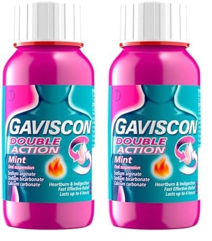 Image of Gaviscon Double Action Mint Liquid 150 ml - Fast-Acting Heartburn, Indigestion, Acid Reflux Relief, Long-Lasting Antacid for Digestion & Nausea (Pack of 2)