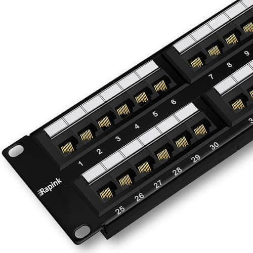 Image of Rapink 48 Port Cat6 10G Network Patch Panel, UTP 19-Inch, Wallmount or Rackmount 1U Ethernet Patch Panel Punch Down Block for Cat6, Cat5e, Cat5 Cabling