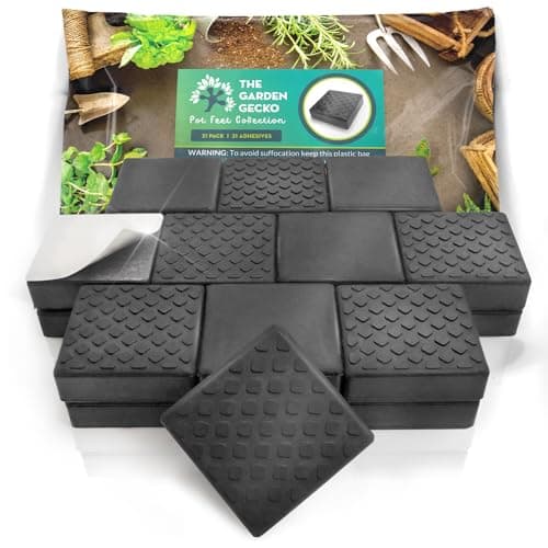 Image of The Garden Gecko Invisible Pot feet for outdoor plant pots and flowers, solid rubber risers with a custom non-slip square surface grip | 21 POT FOOT + 21 STRONG ADHESIVE PADS.