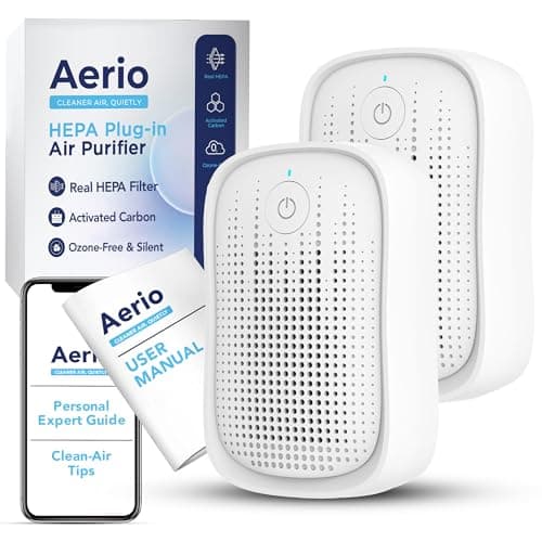Image of Aerio HEPA Air Purifier For Home | Plug In Air Filter Home & Activated Carbon | Compact Air Purifier For Bedroom, Small Room, Hallway, Bathroom & Pet Area | 2 Modes: Quiet Night & Boost | 2 Pack