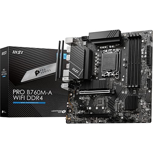 Image of MSI PRO B760M-A WIFI DDR4 Motherboard, Micro-ATX - Supports Intel 14th, 13th & 12th Gen Core Processors, LGA 1700 - DDR4 Memory Boost 5333+MHz/OC, PCIe 4.0 x16, M.2 Gen4 Slots, 2.5G LAN, Wi-Fi 6E