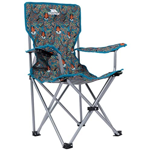 Image of Trespass Kids Camping Chair Joejoe - Childrens Folding Camping Chair, Garden Beach Seat with Carry Bag, Outdoor Printed Deck Chair with Drink Cup Holder