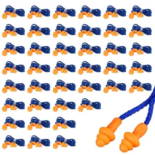 Image of TUONYIS 40 Pairs of Silicone Wired Earplugs for Sleep, Anti-Lost with Hanging Cable for Noise Cancelling and Hearing Protection (Blue)