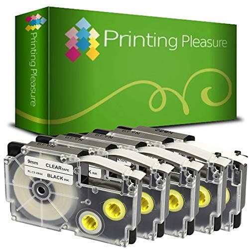 Image of Printing Pleasure 5 x XR-9X XR-9X1 Black on Clear Label Tapes compatible with Casio KL-60 KL-100 KL-120 KL-200 KL-300 KL-750 KL-780 KL-820 KL-2000 KL-7000 KL-7200 KL-8100 CW-L300 | 9mm x 8m | Ribbon