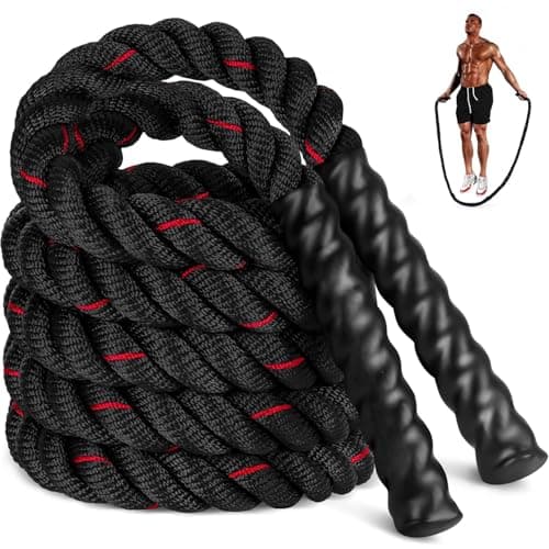 Image of Jump Rope, 2.8lb Weighted Jump Rope for Fitness, 2.8M Length 25MM Diameter Heavy Exercise Jumping Ropes, Adult Skipping Rope Improve Strength, Building Muscle, Home Workout Equipment, Red