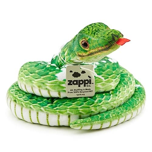 Image of Zappi Co Kids Stuffed Soft Cuddly Plush Snake Toy - Part of Safari Animals Collection: Realistic and Lifelike, Perfect for Kids (180 cm Length)(Green Tree python)