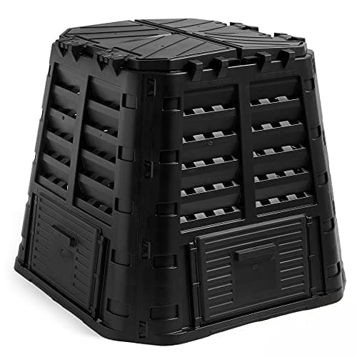 Image of VonHaus Compost Bin for Garden 480L – Composter with Slatted Design for Aeration, Rainwater Collection, Side Flap & Lid – Outdoor Compost Converter – Frost & UV Resistant - Black