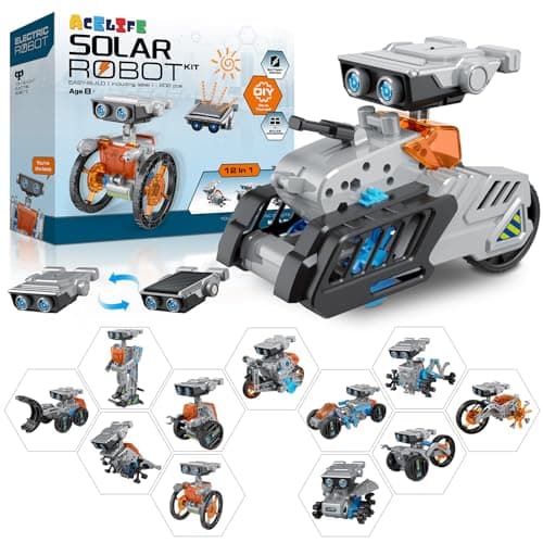 Image of ACELIFE Solar Robot Toy,12 in 1 STEM Toys for Kids Age 8-12, Solar Power Building Toy with Solar Panel and Battery,Educational Engineering Robotics Christmas Birthday Gifts Toy for Boys Girls (Grey)
