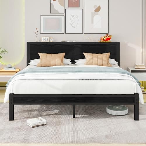 Image of Diahomy King Size Bed Frame Metal Platform Bed Frame King Size with Wood Headboard/Mattress Base/Underbed Storage/No Box Spring Needed/Black Bed