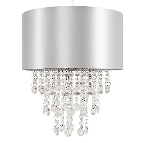 Image of MiniSun | Modern Grey Ceiling Light Shade with Clear Acrylic Jewel Effect Droplets | Pendant Lights, Home Décor & Improvement Essential | 32cm Shade Width