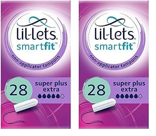 Image of Lil-Lets Non-Applicator Super Plus Extra Tampons, 28 Count (2 Pack), for Very Heavy Flow, 5 Droplets, Plant-Based, SmartFit Non-App Tampon