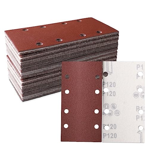 Image of STEBRUAM Sanding Sheets 30 Pieces, 93 x 185mm Square Hook and Loop Sandpaper 8 Holes, Sanding Pads Assorted 120 Grits, Ideal for Sanding, Polishing and Rust Removal Fit Rectangular Sander