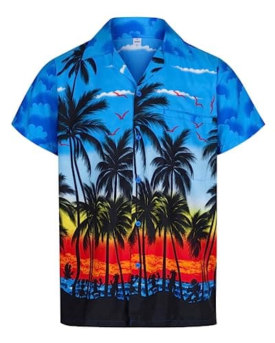 Image of REDSTAR Summer Hawaiian Shirts for Men Adult - Tropical Mens Hawaiian Shirt Fancy Dress as Fun Ugly Stag Do Accessories (L, Blue)