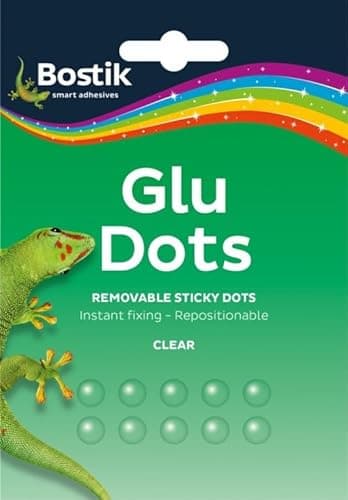 Image of Bostik Glue Dots - Removable Pack of 64 Sticky Double Sided Blobs Clear Transparent Repositionable Adhesive Strong Hold for Instant Fixing & Crafts Easy to Use (Single Pack)