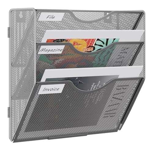 Image of EasyPAG 3 Tier A4 Mesh in Tray Assemble Wall Pocket File Holder Hanging Mail Organiser Magazine Storage Rack,Silver