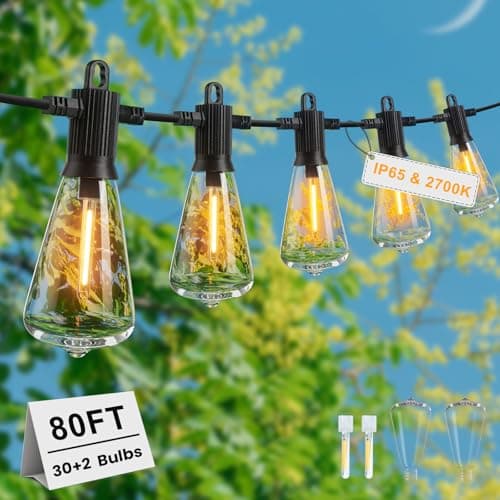 Image of ZOTOYI 80FT Festoon Lights Outdoor Mains, IP65 Waterproof Garden String Festoon Lights with 30+2 Shatterproof ST38 Plastic Vintage LED Bulbs for Garden Patio Pergola, Warm White