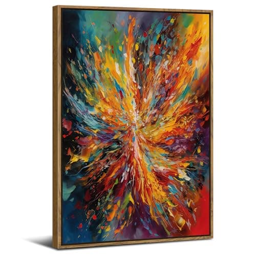 Image of Large Framed Colorful Abstract Wall Art, 24x36in Canvas Wall Art, Multi Color Wood Frame, Retro Watercolor Fantasy Liquid Wall Decor, Contemporary Artwork for Kitchen Bedroom Living Room Decoration