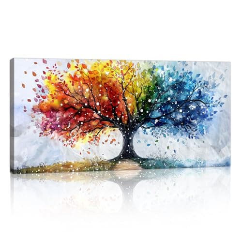 Image of FajerminArt Framed Wall Art Canvas Prints, Large Abstract Colorful Trees Canvas Wall Art Paintings Pictures for Living Room Bedroom Home Wall Decoration Artwork Ready To Hang 20"x40"(50cmx100cm)