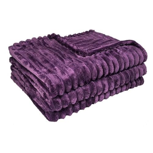 Image of Luxury Faux Fur Ribbed Blanket Sofa Large Throw - Thermal Warm & Cosy Thick King Fluffy Throws - Double Fleece Blanket Throw For Sofa Bed Couch (Purple, King)