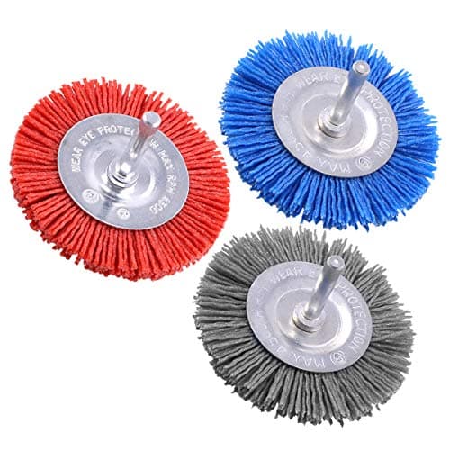 Image of Swpeet 3Pcs 3Inch 80# 120# 240# Abrasive Nylon Wheel Brush Set with 1/4 Inch Shank, 3 Grit Nylon Drill Brush Set Perfect for Removal of Rust/Corrosion/Paint - Reduced Wire Breakage and Longer Life