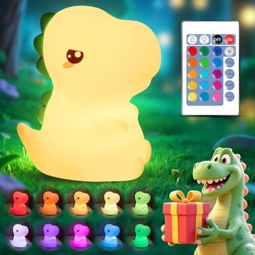 Image of One Fire Dinosaur Toys for Boys Gifts, Remote&16 Colors Silicone Dinosaur Toys Sensory Light, Dimmable Bedside Lamp, Portable Night Lights Rechargeable Lamps,Cute Lamp 【Small Size】