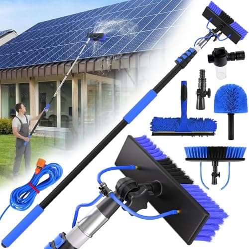 Image of Solar Panel Cleaning Kit, Water Fed Pole Kit with 24Ft Extension Pole - 2 in 1 Window Squeegee & Cobweb Duster, Solar Panel & High Window Cleaning Brush Cleaner Tool