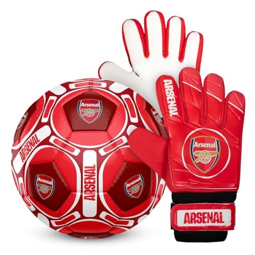 Image of Arsenal FC Official Size 4 Football & Youths Goalkeeper Gloves Junior Gift Set