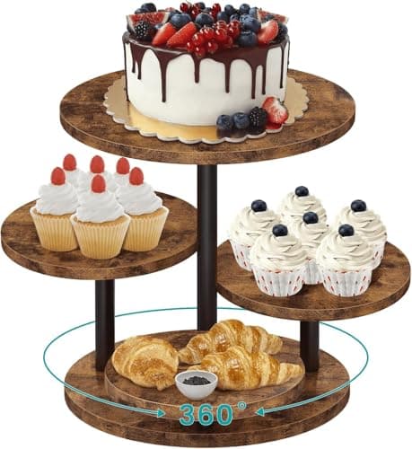 Image of KAHEIGN 4 Tier Wooden Cupcake Stand, 30CM Round Cupcake Tower 360 Rotating Tiered Display Stand Reusable Cake Dessert Holder for Wedding Birthday Baby Shower Halloween Party